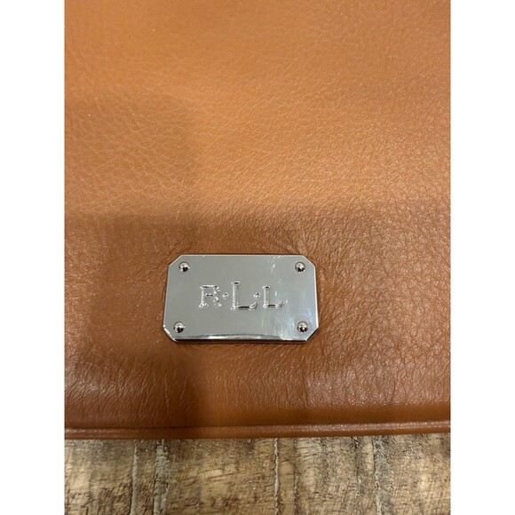 LAUREN Ralph Lauren Cognac Brown Leather Pouch Makeup Bag Travel Wristlet Clutch - Picture 3 of 10